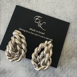 E&L Israel Sterling Silver Electroform Braided Cable Earrings